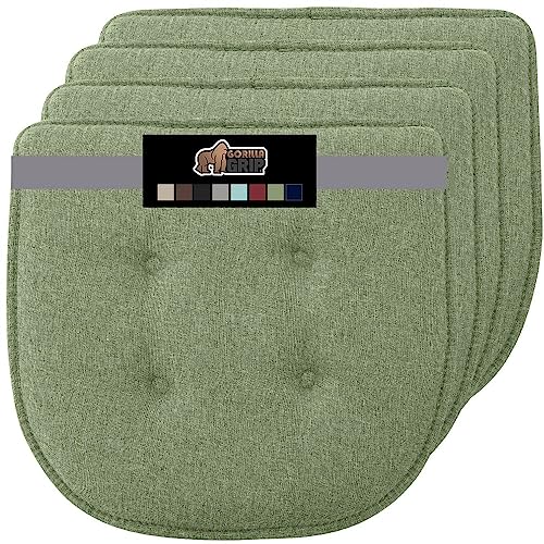 GORILLA GRIP Slip Resistant Tufted Chair Cushions, No Ties Required, Memory Foam Pads for Dining Room Kitchen Table, Office, Rocking Chairs, Plush Seat Cushion Pad, Home Decor, Set of 4, 16x17, Sage