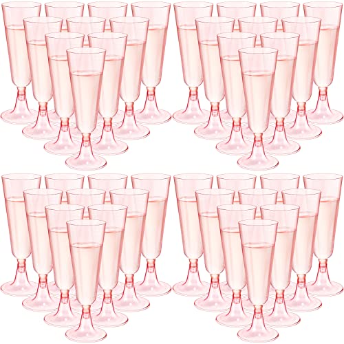 Chengu 150 Pcs Champagne Flutes 5 Oz Plastic Disposable Champagne Flutes Crystal Wine Glasses Reusable Plastic Cocktail Cups for Wedding Celebration Birthday Party Toasting Drinking (Pink)