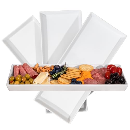 Home Beets White Ceramic Serving Platters (14 x 6 Inch Rectangle Plates) Serving Dishes for Entertaining, Food, Appetizers, Desserts, Cheese Board, Charcuterie, Sushi - Set of 4 Party Serving Trays