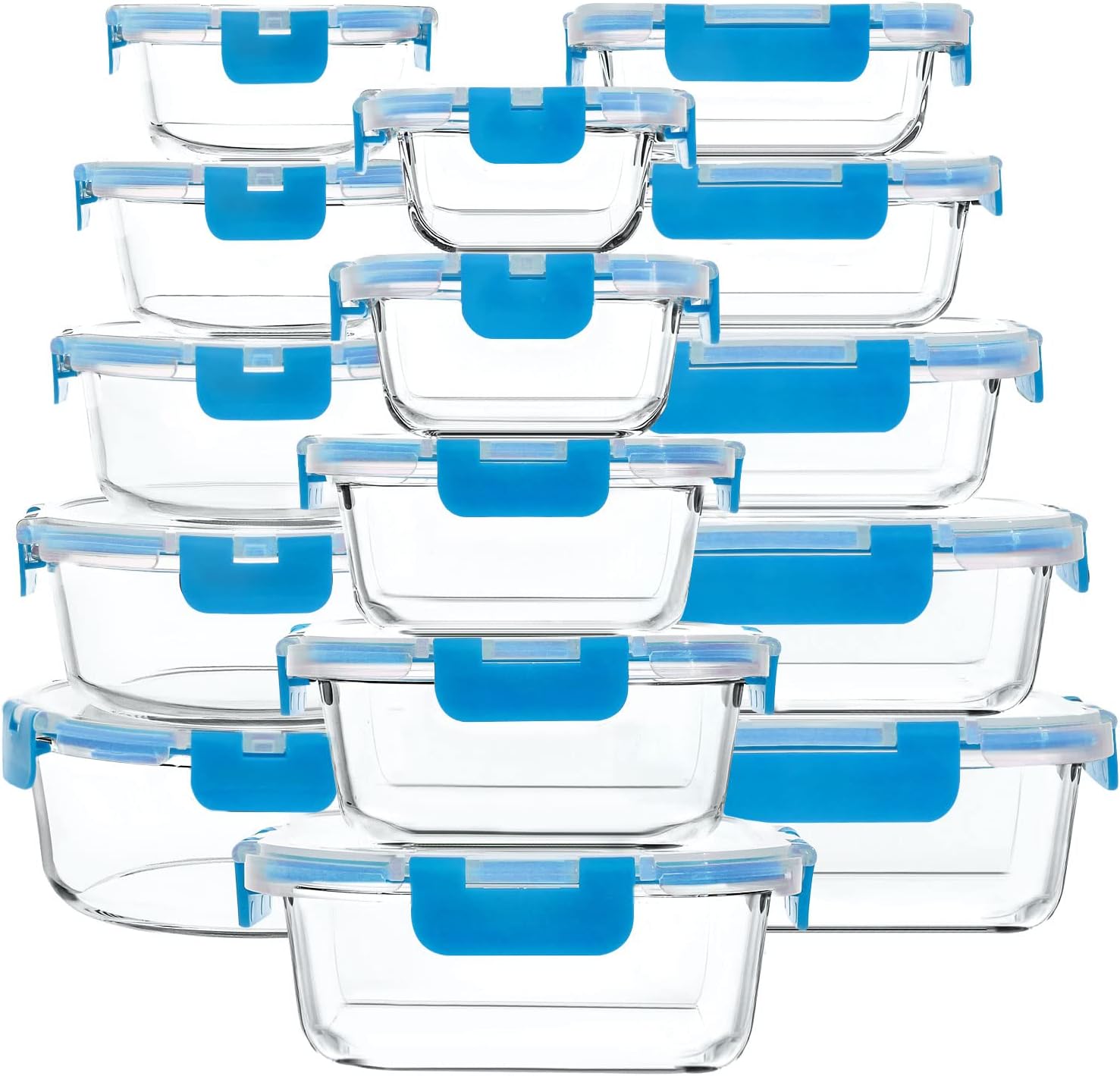 30 Pieces Glass Food Storage Containers with Upgraded Snap Locking Lids,Glass Meal Prep Containers Set - Airtight Lunch Containers, Microwave, Oven, Freezer and Dishwasher Friendly, Blue