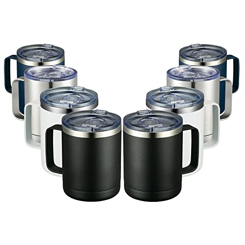MEWAY 12oz Coffee Mug With Handle 8 Pack Bulk,Stainless Steel Insulated Travel Tumblers With Sliding Lid,Double Wall Vacuum Camping Cup for Hot & Cold Drinks Tea (Multicolor,Set of 8)