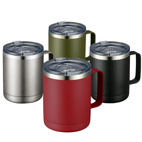 MEWAY 12oz Coffee Mug With Handle 4 Pack Bulk,Stainless Steel Insulated Travel Tumblers With Sliding Lid,Double Wall Vacuum Camping Cup for Hot & Cold Drinks Tea (Multicolor,Set of 4)