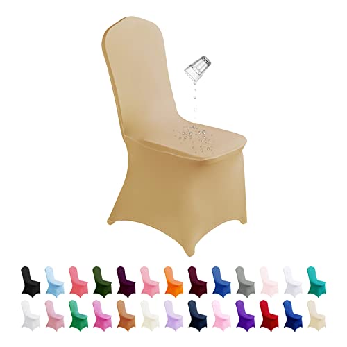 SUPERO Waterproof Spandex Chair Cover 25PCS, Stretch Dining Chair Covers, Polyester Outdoor Chair Covers, Protector Stretch Chair Cover for Party Universal, Banquet, Wedding Event, Hotel(Champagne)