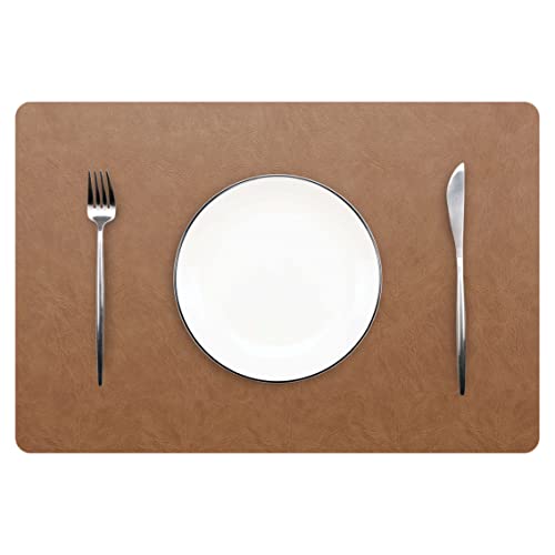 Set of 8 Faux Leather Placemats, PU Table Mats, Waterproof, Stain Resistant, Heat Resistant, Non-Slip Easy to Clean for Kitchen Dining Table,Conference Table F Flaxen