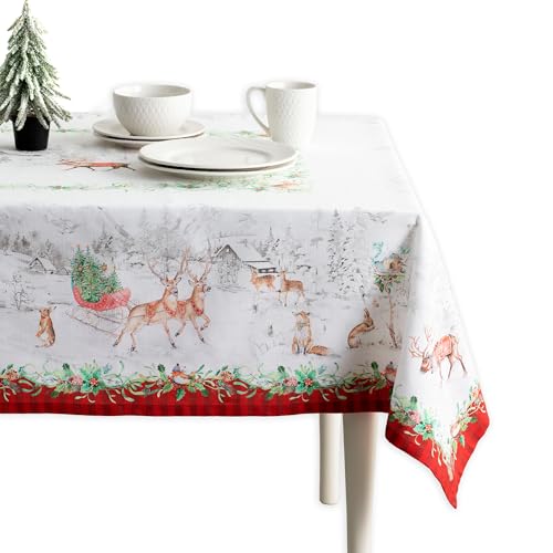 Maison d' Hermine Table Cloth Rectangle Table 100% Cotton 70 x 108 Inches Fall Tablecloth Reusable Everyday Use for Thanksgiving Christmas Decorations Dining Farmhouse Party (Christmas Tradition)
