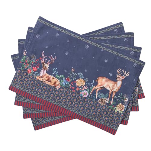 Maison d' Hermine Placemats Set of 4 100% Cotton Washable Cloth Place Mats, Reusable Table Mats for Kitchen Dining Decoration, Party, Wedding, Restaurant (Christmas Joy, 13" x 19")