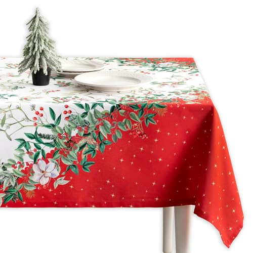 Maison d' Hermine Table Cloth Rectangle Table 100% Cotton 70 x 108 Inches Fall Tablecloth Reusable Everyday Use for Thanksgiving Christmas Decorations Dining Farmhouse Party (Noel)