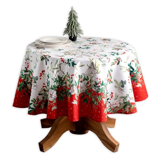 Maison d' Hermine Table Cloth Round Table 100% Cotton 69 Inches Tablecloth Reusable Decorative Everyday Use for Dining Room, Farmhouse, Home, Party, Festive & Wedding - Noel