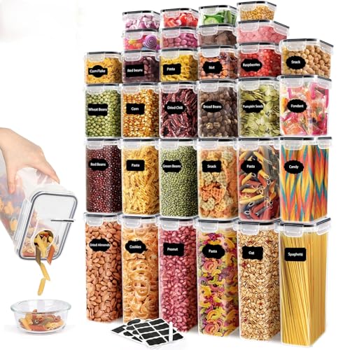 64 PCS Airtight Food Storage Containers With Lids BPA Free,6 Pack With Pouring Spout Cereal Containers Storage for Kitchen Pantry Organization and Storage,Dishwasher safe,Labels Marker