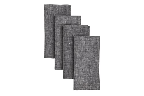 Solino Home Linen Cloth Napkins Set of 4-100% Pure Linen Chambray Black Dinner Napkins 20 x 20 Inch for Halloween, Thanksgiving, Holiday - Athena, Handcrafted and Machine Washable
