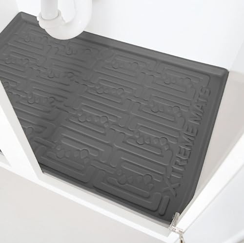 XTREME MATS Waterproof Undersink Mat (Gray 40" 1/4 x 22 1/4) Cabinet Base Liner for Kitchen & Laundry Cabinets Catches Leaks Prevents Damage Flexible Sink Driptray