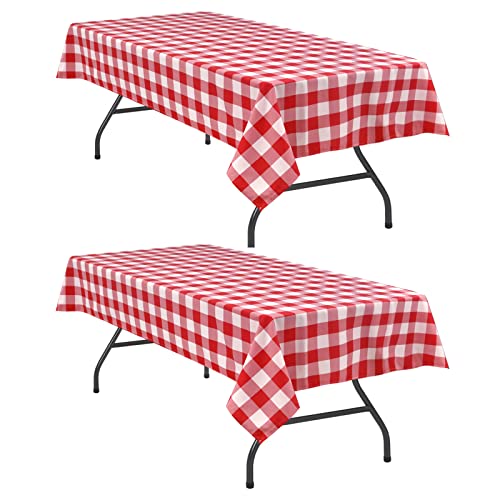 Hiasan Red and White Buffalo Plaid Tablecloth Waterproof, 2 Pack, 60 x 102 inch - Checkered Table Cloth Rectangle for Christmas/Outdoor Picnic/Dining/Spring Party