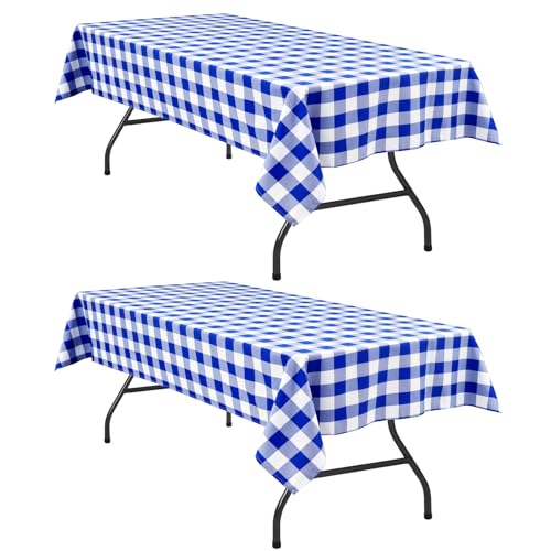 Hiasan Checkered Rectangle Tablecloth Waterproof, 2 Pack, 60 x 102 inch - Buffalo Plaid Table Cloth for Outdoor Picnic/Spring Party/Dining, Royal Blue and White