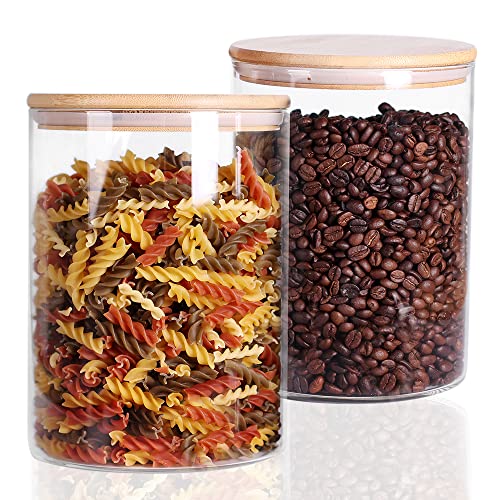 CZFWin Set of 2 Glass Flour Container with Airtight Bamboo Lid, 3L