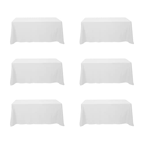 BRILLMAX 6 Pack White Tablecloths for 6 Foot Rectangle Tables 90 x 132 Inch - 6ft Rectangular Bulk Linen Polyester Fabric Washable Cloth Cover for Wedding Reception Banquet Birthday Party