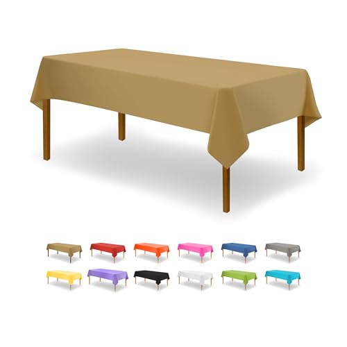 Gold Disposable Plastic Tablecloth for Rectangle Tables (48 Pack) Premium Decorative Table Cloths for Parties, Events & Weddings, Indoors & Outdoors, 54 x 108 inches