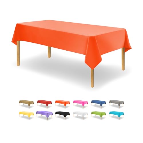 Orange Disposable Plastic Tablecloth for Rectangle Tables (48 Pack) Premium Decorative Table Cloths for Parties, Events & Weddings, Indoors & Outdoors, 54 x 108 inches