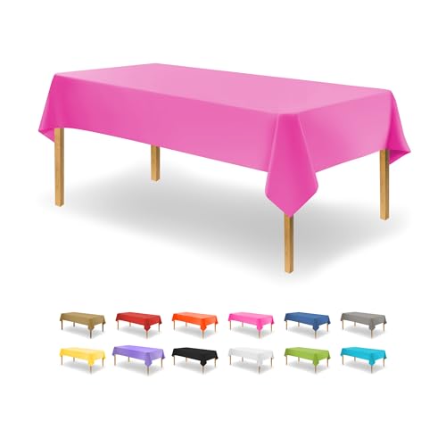 Pink Disposable Plastic Tablecloth for Rectangle Tables (48 Pack) Premium Decorative Table Cloths for Parties, Events & Weddings, Indoors & Outdoors, 54 x 108 inches