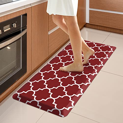 WISELIFE Anti Fatigue Floor Mat - 4/5 Inch Kitchen Mat Non Slip Waterproof Heavy Duty Ergonomic Comfort Mat Durable for Home, Office, Sink, Laundry,(17.3" x 39", Red)