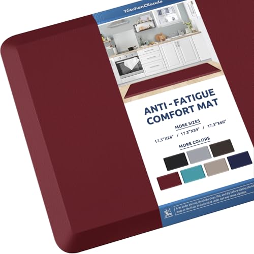 KitchenClouds Kitchen Mat Cushioned Anti Fatigue Kitchen Rug 17.3"x60" Waterproof Non Slip Kitchen Rugs and Mats Standing Desk Mat Comfort Floor Mats for Kitchen House Sink Office (Red)