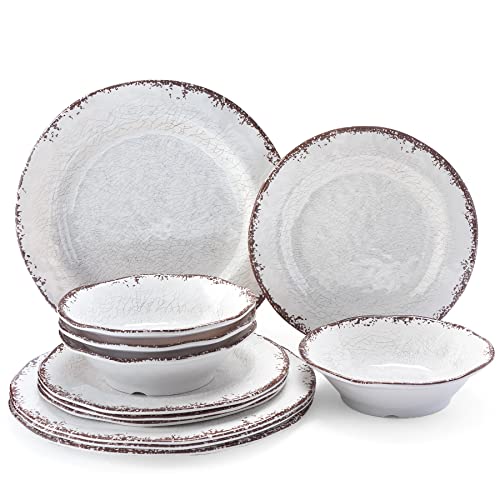 LEHAHA Vintage White Melamine Dinnerware set