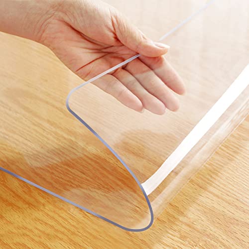 Liner Cover Desk Blotter Mat Vinyl Plastic Tablecloth Clear Table Protector Wipeable Easy Clean Protective Pad PVC Furniture Coffee Accent Dining Conference Tabletop Heat Resistant 60x60 Inch Square