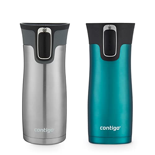 Contigo AUTOSEAL West Loop Vacuum-Insulated Stainless Steel Travel Mug with Easy-Clean Lid, 16oz., 2 Pack, Spirulina, Stainless Steel