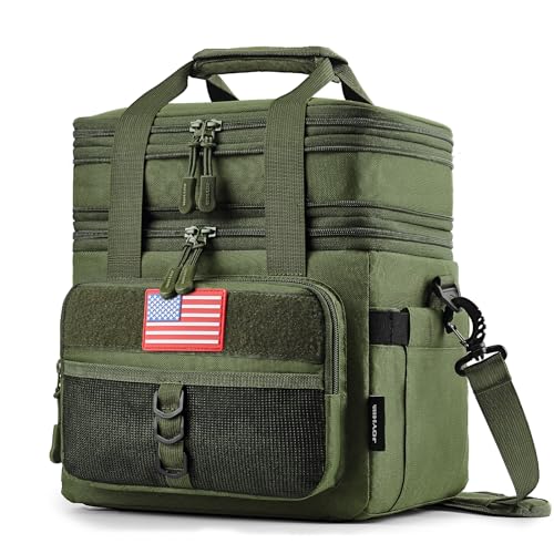 JOYHILL Tactical Lunch Box for Men, Double Deck Expandable Insulated Lunch Bag, Large Durable Thermal and Cooler Bag for Adult, Modern Leakproof Bag for Work, Camping, Picnic, Green,18 L/24 Can