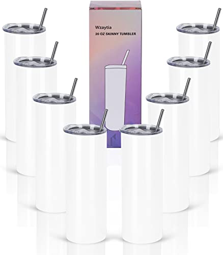 Wzaytia 8 Pack 20 Oz Straight Skinny Tumblers (White)