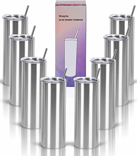 Wzaytia 8 Pack 20 Oz Straight Skinny Tumblers (Silver)