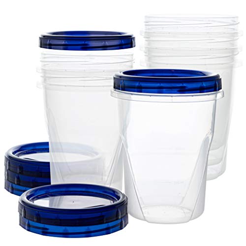 PLASTICPRO 32 oz 72 Pack Twist Top Deli Containers Clear bottom With blue Top Twist on Lids Reusable, Stackable, Food Storage Freezer Container Pack of 72