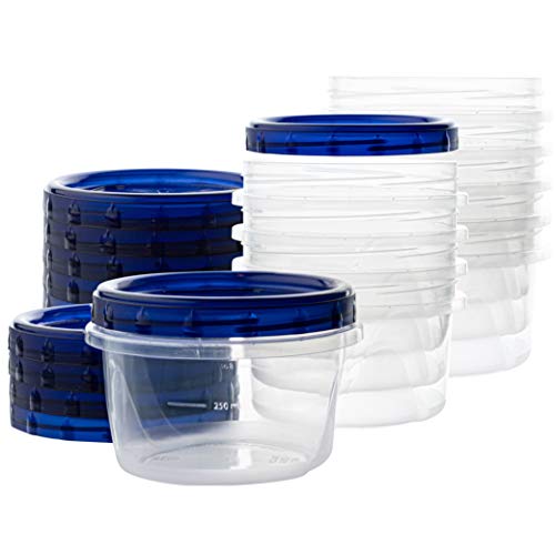 PLASTICPRO [16 oz 120 Pack] Twist Top Deli Containers Clear bottom With blue Top Twist on Lids Reusable, Stackable, Food Storage Freezer Container Pack of 120