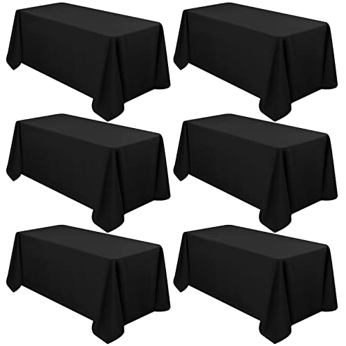 6 Pack Tablecloth 90 x 132 inch Polyester Table Cloth (Black)