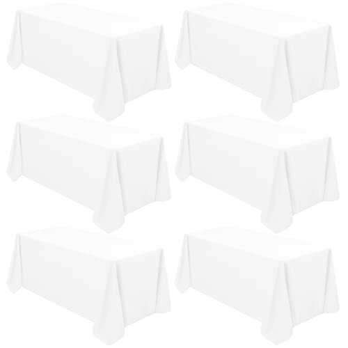 6 Pack Tablecloth 90 x 132 inch Polyester Table Cloth for 6 Foot Rectangle Tables,Stain and Wrinkle Resistant Washable Fabric Table Covers Polyester White Tablecloths for Wedding,Party,Banquet
