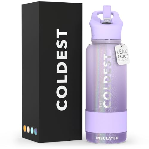 Coldest Insulated Water Bottle with Straw Lid - Stainless Steel Metal Insulated Bottle for Men & Women (Purple Ombre Glitter, 32 oz)