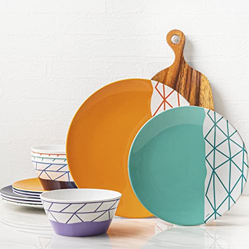 BZYOO BPA-Free Dishwasher Safe 100% Melamine Plastic Plate & Bowl Set for Casual dining Indoor and Outdoor Dining Party Environmental Friendly (12 PCS Dinnerware set, Service for 4, Spidy Fun)
