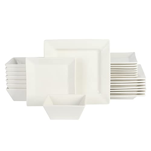 Gibson Home Zen Buffet Hard Square Porcelain Chip and Scratch Resistant Dinnerware Set, White, Service for 8 (24pcs)