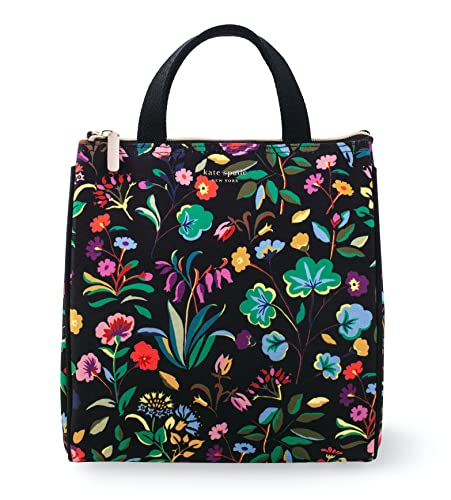 Kate Spade New York Portable Soft Cooler Lunch Bag, Thermal Tote with Silver Insulated Interior Lining and Storage Pocket, Autumn Floral