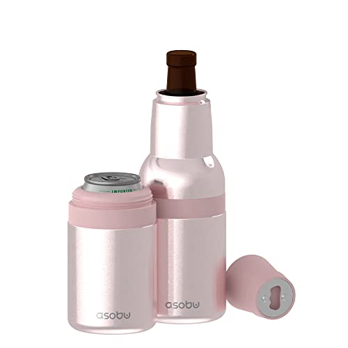 Asobu Frosty Beer Holder 2 Go Vacuum Insulated Double Walled Stainless Steel Beer Can and Bottle Cooler with Beer Opener, Bpa Free, Fits Standard 12oz Bottles & Cans, Gift for Beer Lovers (Dusty Pink)