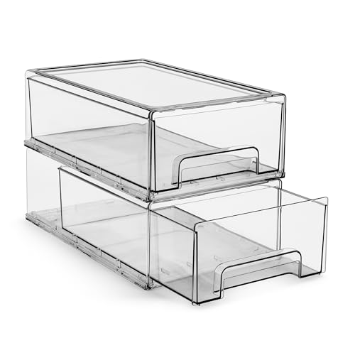 Sorbus Medium Clear Storage Drawers (2 Pack)  Stackable Organizer Drawers for Fridge, Pantry, Kitchen  Pull-Out Storage Bins with Handles, Slide Out Acrylic Drawers