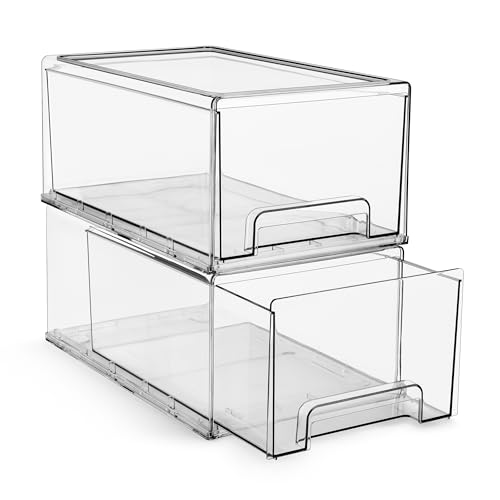 Sorbus Large Clear Storage Drawers (2 Pack)  Stackable Pull-Out Storage Bins with Handles, Slide Out Organizer Drawers for Pantry, Fridge, Kitchen  Stackable Acrylic Storage Bins