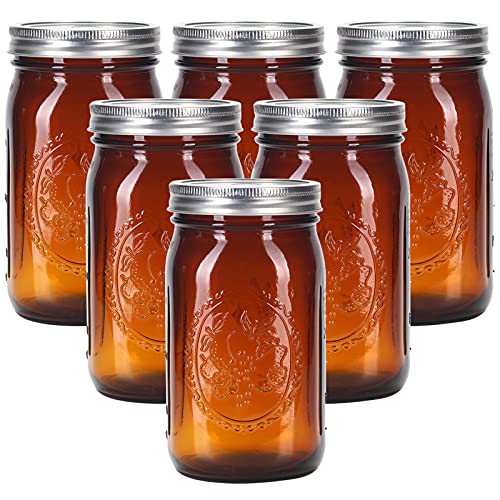 eleganttime Amber Glass Mason Jars 32 oz