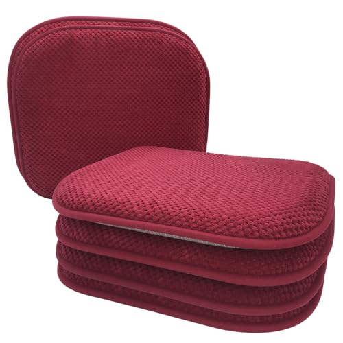 Wine Red Foam Seat Cushions Kitchen Chairs Pads for Dining Chairs 6 Pack Non Slip Patio Seat Cushions Washable U Shaped Soft Thick Large Metal Wooden Chair Cushions,17" x 15"