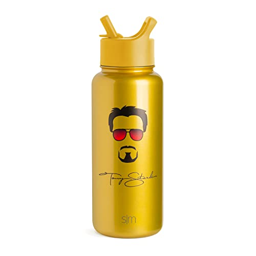 Simple Modern Officially Licensed Disney Marvel Iron Man Water Bottle with Straw Lid Vacuum Insulated Stainless Steel Metal Thermos | 32oz