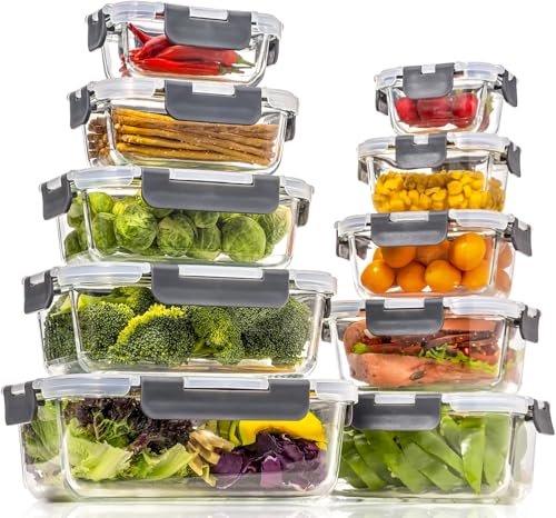 Glass Food Storage Containers with Lids Airtight (20 pc)