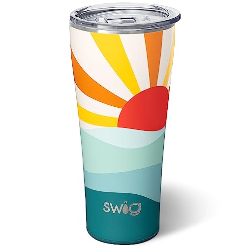 Swig Life 32oz Insulated Tumbler, Travel Coffee Tumbler with Lid, Cup Holder Friendly Travel Coffee Mug, Stainless Steel Thermos with Lid (Sun Dance)