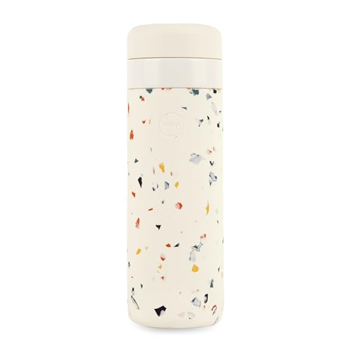 W&P Porter Insulated Bottle 20 oz | Clean Taste Ceramic Coating for Water, Coffee, & Tea | Wide Mouth Vacuum Insulated | Dishwasher Safe, Cream Terrazzo