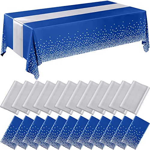 Breling 24 Packs Navy Blue and Silver Disposable Plastic Tablecloths and Satin Table Runner Set, 54 x 108 Inch Tablecloth, 12 x 108 Inch Table Runners for Wedding Graduation Birthday Baby Shower