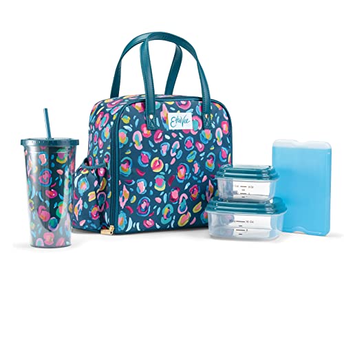 Fit & Fresh Lunch Bag For Women, Insulated Womens Lunch Bag For Work, Leakproof & Stain-Resistant Large Lunch Box For Women With Containers, Tumbler and Ice Pack, Zipper Closure Wichita Bag Leopard