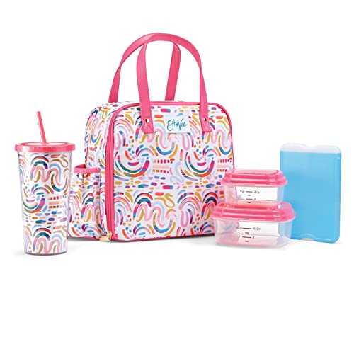 Fit & Fresh Lunch Bag For Women, Insulated Womens Lunch Bag For Work, Leakproof & Stain-Resistant Large Lunch Box For Women With Containers, Tumbler and Ice Pack, Zipper Closure Wichita Bag Rainbow